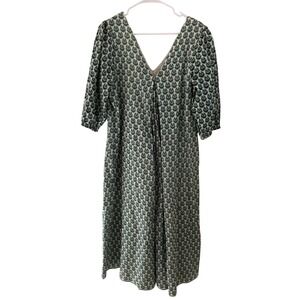 Pink Chicken Indira Midi Dress Green Floral Pockets Boho Size L